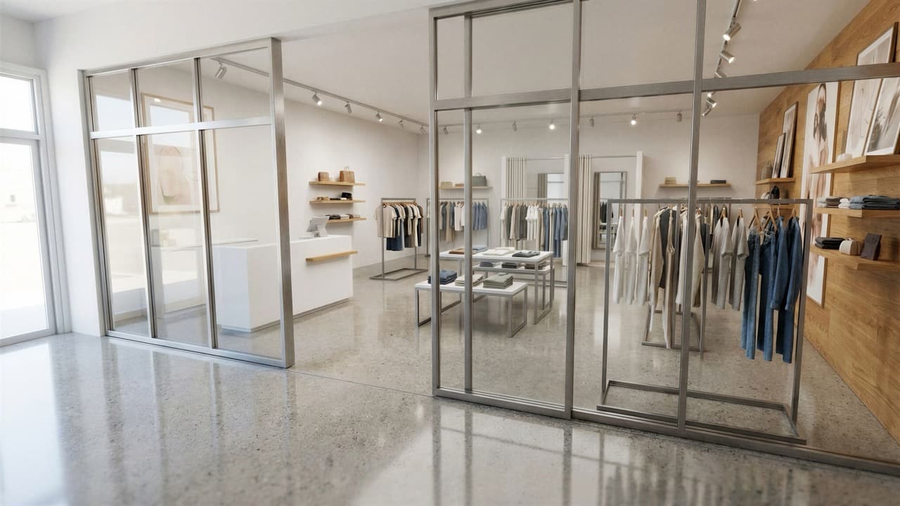 AI rendered retail interior with polished floors and ambient lighting