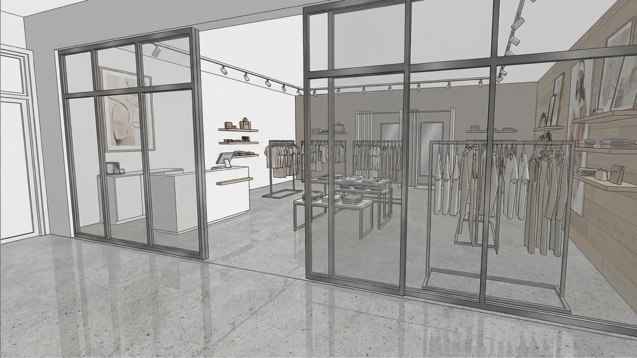 Retail space 3D model before AI visualization